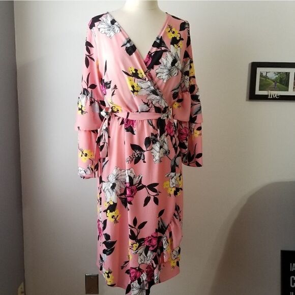 NWT MISS SELFRIDGE PEACH FLORAL WRAP DRESS - Picture 1 of 8